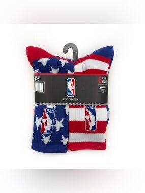 NBA USA Basketball Crew Socks 6 Pairs Mens 6-12 Red White and Blue Stars Stripes